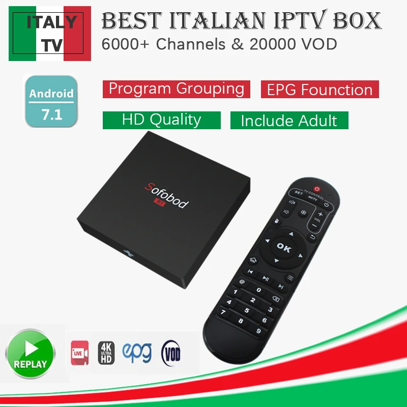 

Sofobod Android 7.1 TV Box Amlogic S905W Penta-core Mali-450MP With 1 Year 6000+Super Italy Channels UK Albania Europe IPTV Box