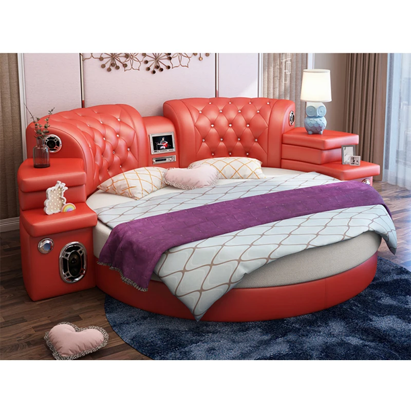 Cbmmart King Size Round Bed On Sale, Red Leather Round Bed With Mattress -  Beds - AliExpress