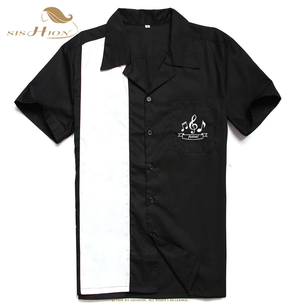 SISHION روك خمر الرجال قميص ST126 قصيرة الأكمام أسود جيب القطن L-3XL زائد حجم الرجعية البولينج camiseta هومبر قميص الرجال