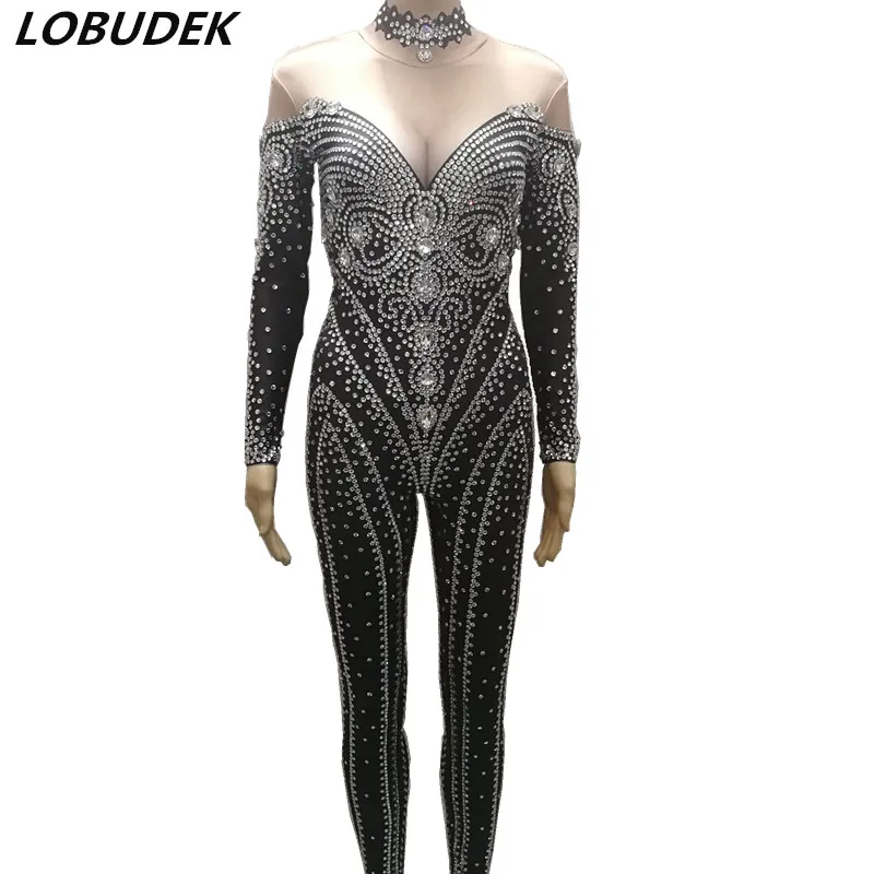 black jumpsuit with rhinestones
