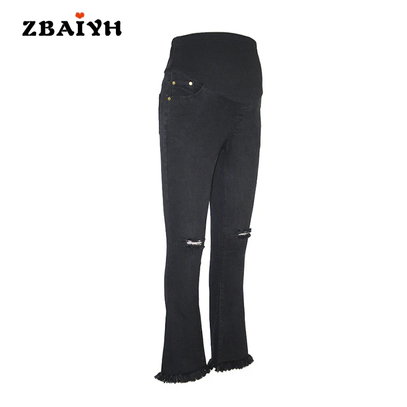 Штаны для беременных черные рваные обтягивающие рваные джинсы женские брюки для беременных летняя модная женская одежда для беременных расклешенные брюки AYF-K008