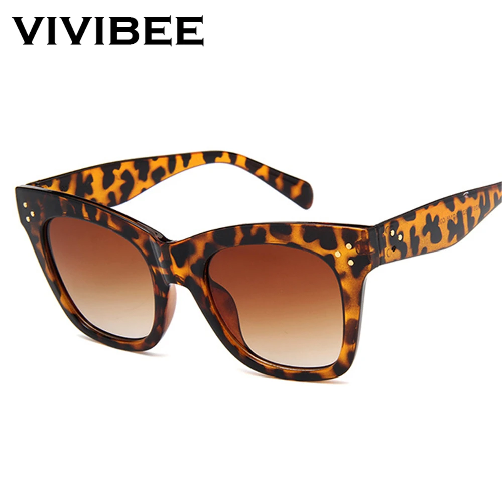 VIVIBEE винтажные леопардовые женские негабаритные солнцезащитные очки с кошачьим глазом модные UV400 квадратные большие женские Солнцезащитные очки Ретро Стиль Оттенки