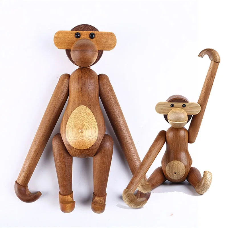 

30cm Height Nordic Wooden Monkey Solid Teak Wood Joint Adjustable Figurines Animal Statue Denmark Craft Abstract Sculpture Gift