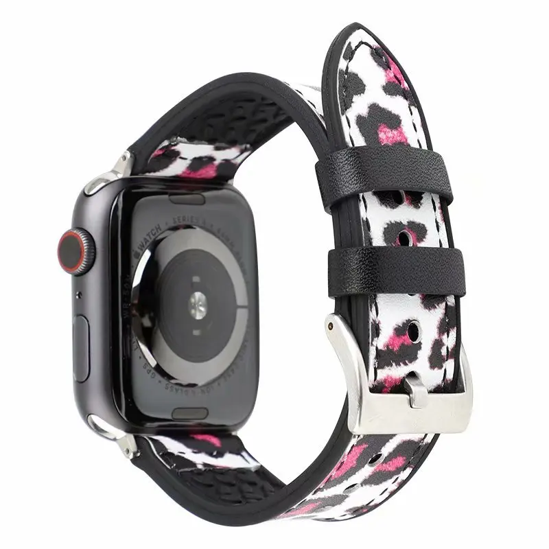 Леопардовая натуральная кожа и силиконовый ремешок для часов Apple Watch Series 4 3 2 1 38 мм
