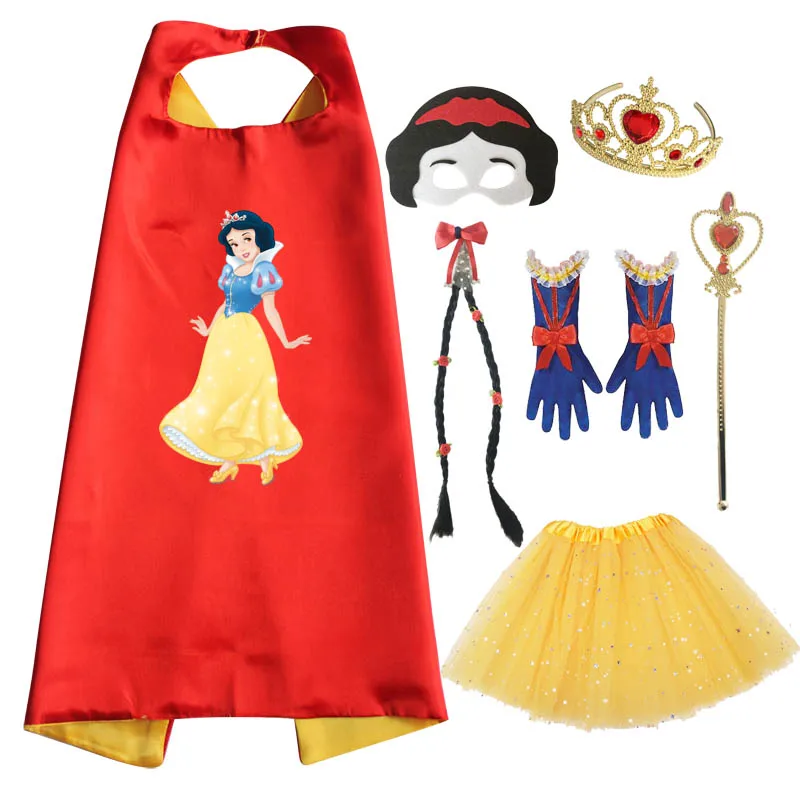 

Snow White Costume Cosplay Cape Mask Tutu Tiara Wand Glove Braid for Birthday Party Favor Halloween Costumes