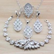 925 пробы серебро чистый белый натуральный кристалл циркониевое свадебное Ювелирное Украшение наборы для ухода за кожей для женщин костюм и независимых шкатулка
