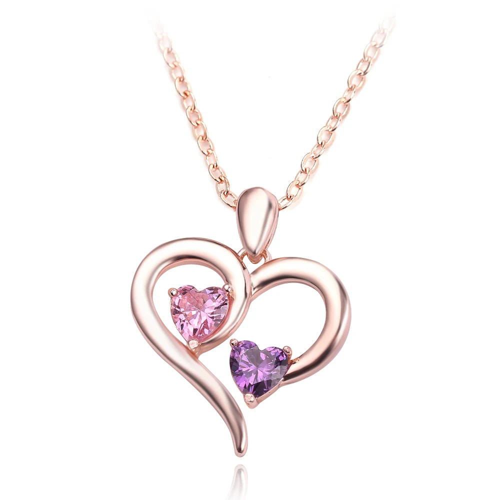 Personalized Custom 2 Birthstone Pendants Necklace Engraved Heart Birthstones Bijoux Custom 2