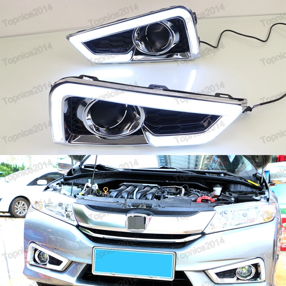 1Pair White LED DRL daytime running lights Daylight Fog Lamps cover For Honda City 2015 2017