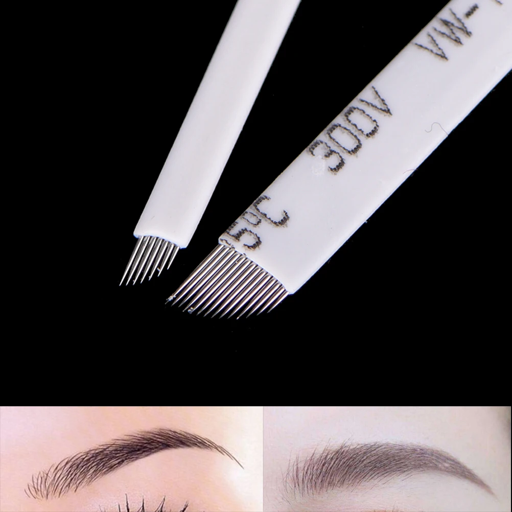 

10pcs 7 9 11 12 14 Pin U shape Permanent Makeup Eyebrow Tattoo Needles Blade For 3D Embroidery Microblading Tattoo Pen accessory