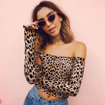 

New Women Off Shoulder Casual Slim Crop Top Leopard Print Tank Top Fashon Blouse