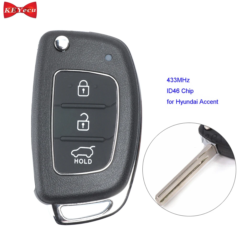 

KEYECU for Hyundai Accent 2014 2015 2016 Replacement Folding Remote Control Car Key Fob 433MHz ID46 Chip
