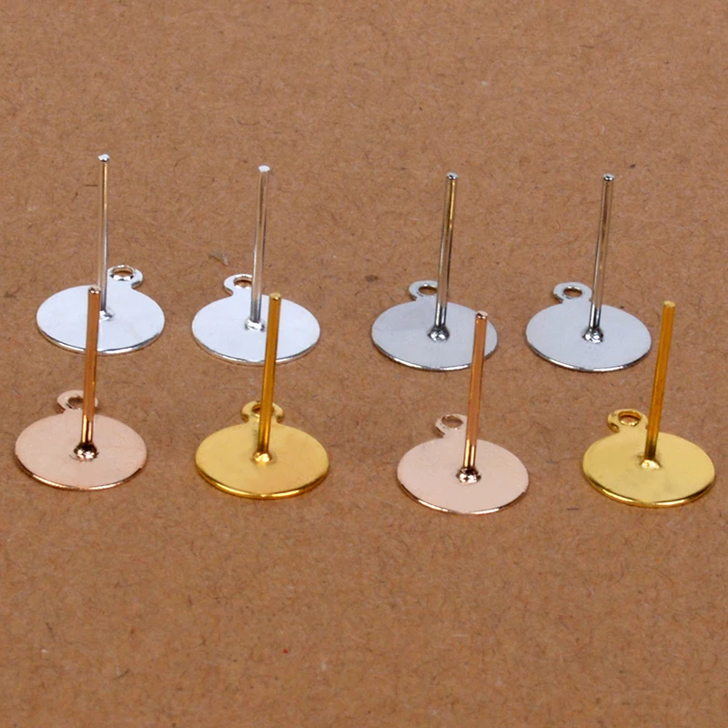

100pcs/lot Stainless Steel Blank Post Earring Studs Pins 6mm 8mm Flat Round Tray Base Ear Jewelry Findings DIY