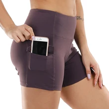 Женское эластичное мягкое функциональное компрессионное управление животиком для бега и танцев шорты с карманами с клапаном