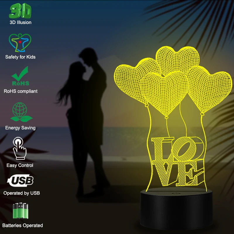 VCity Love Heart 3D Ночник светильник светодиодный USB лампа светильник ing Luminaria настольная прикроватная лампа подарки для влюбленных подружки подарок на день Святого Валентина