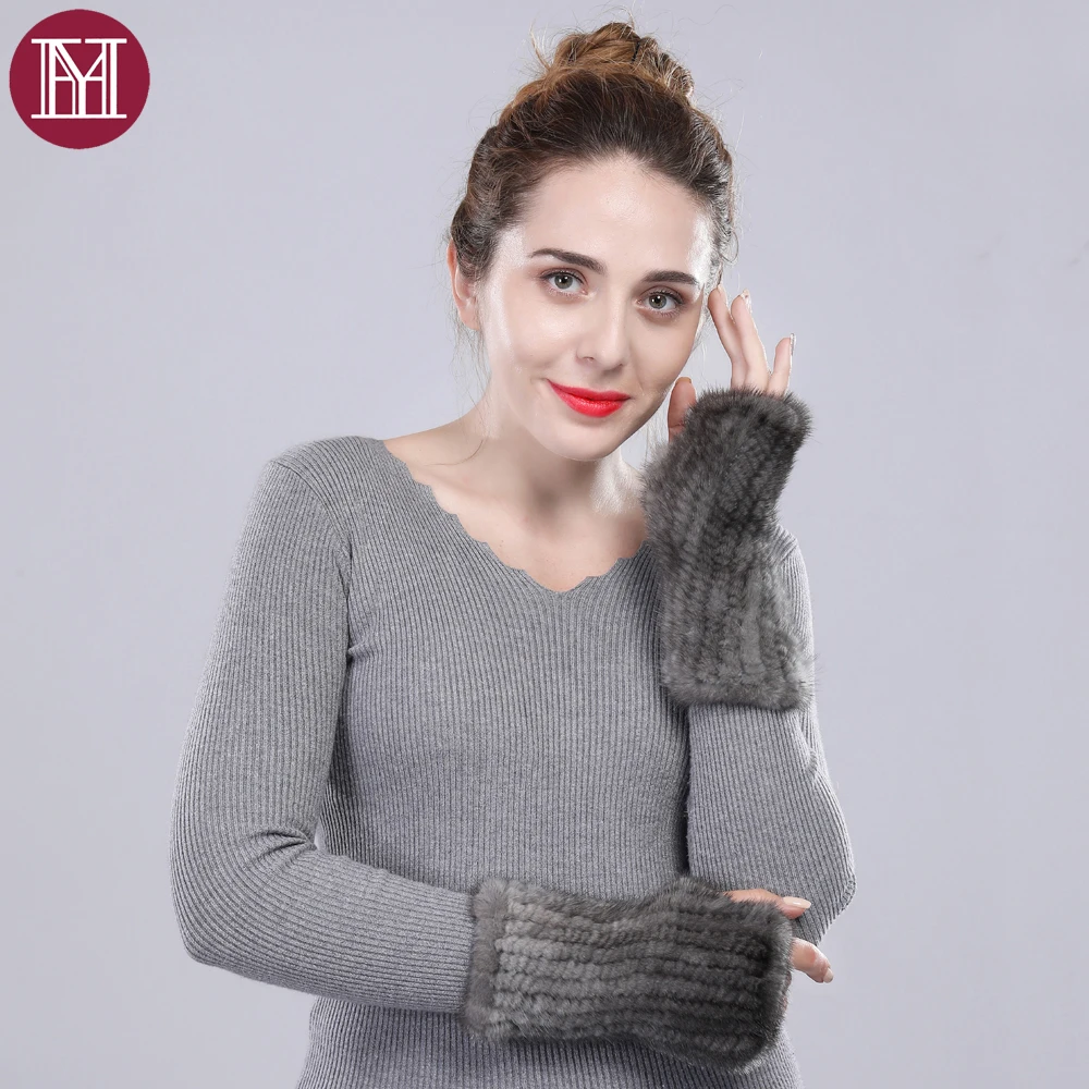 

Brand women real mink fur glove female genuine mink fur gloves fingerless 20cm elastic suitable russian fashion hot sale