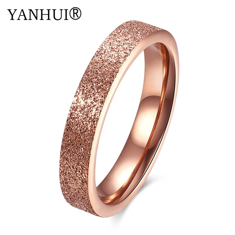 YANHUI Never Fade Rose Gold Color Wedding Ring Titanium Steel Jewelry Frosted Couple Engagement Rings For Men and Women LR089