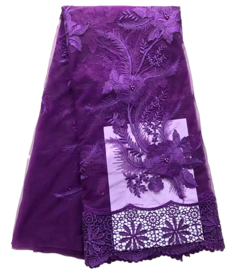 

purple french lace fabric 3d lace fabric sewing dress tulle lace with 3d applique embroidered fabric with Stones for wedding