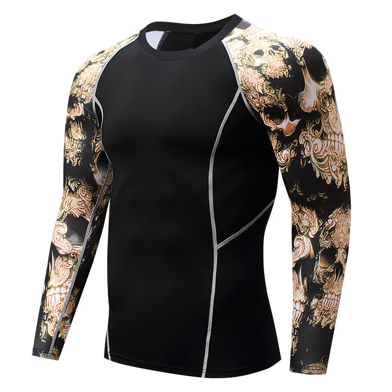 Мужская футболка Rashguard дышащий с длинным рукавом боксерские майки Muay Thai футболки фитнес-Спорт тенниска Bjj печать Тигр топы - Цвет: G