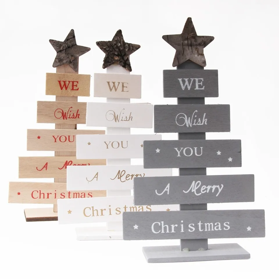 

1pcs Creative Cute Merry Christmas Desktop Gifts Toy Decorations 3 Colors Wood Material Christmas Tree Shape DIY Decor Supplies