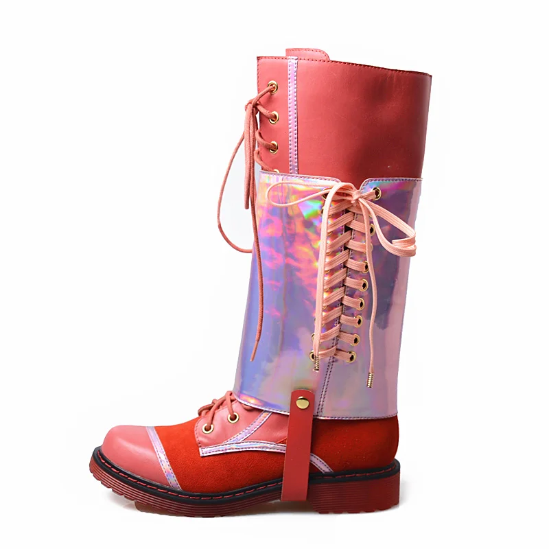 Bajo Tacón Botas Más Mujeres Muslo Casual Caballero Calle 41 De Fleece Cuero Genuino red Planos black Moda El Las Tamaño Encajes Alto Black Martin wxpUwXSqT