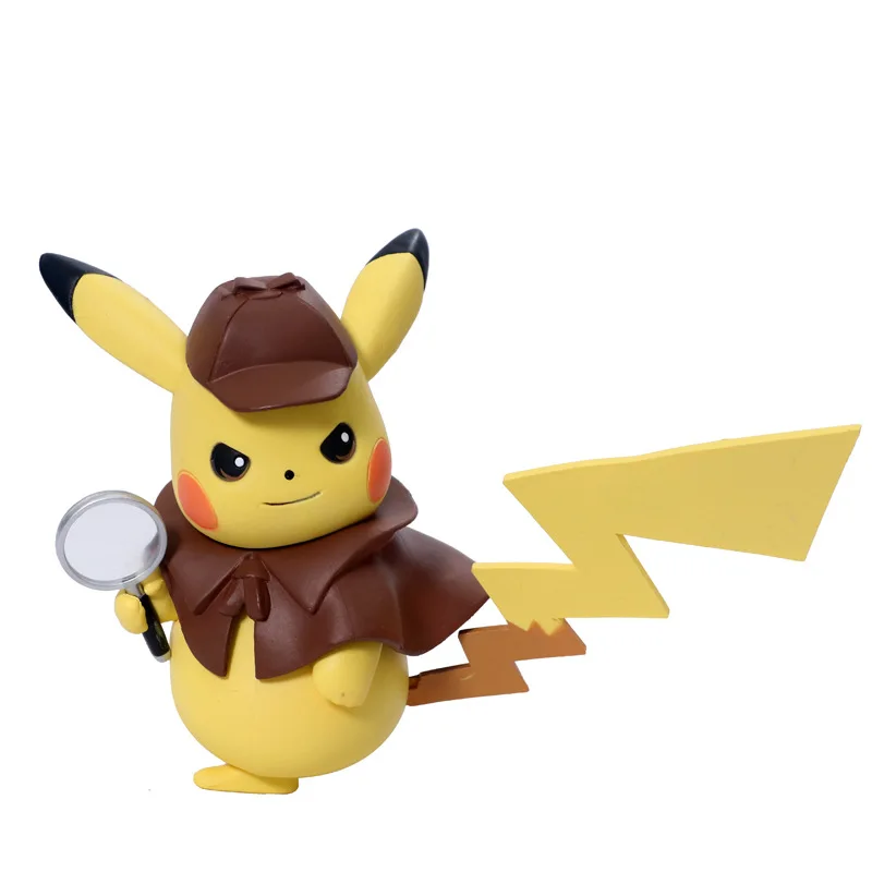 

2019 Movie Pikachu Detective PVC Anime Figure Kawaii Cute Q Statue Doll Toys Figura Collection Model For Kids Christmas Gifts