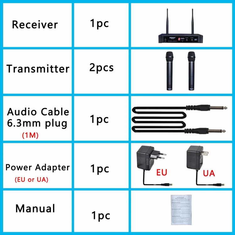 Freeboss FB-U10 Dual Way Karaoke Meeting Church School Sing 2 Metal Handhelds UHF Wireless Microphone