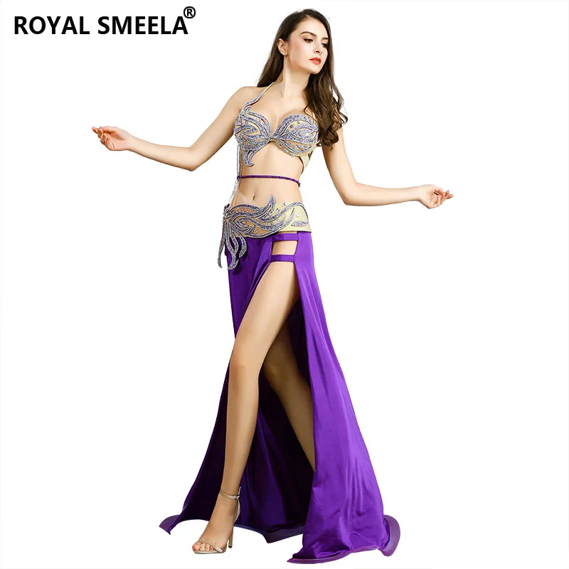 Belly Dance Costume Outfit Set Bra Top Belt Arm Skirt Dress Bollywood 4PCS
