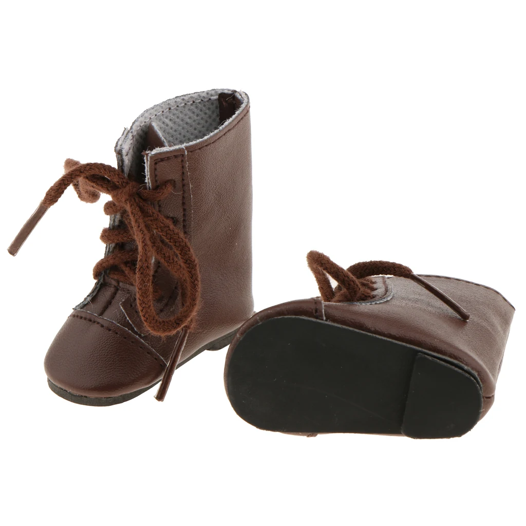 A Pair Fashion Brown Handmade Shoes Lace Up Combat Boots Shoes For 14'' American Doll Wellie Wishers Doll Clothing Accessories
