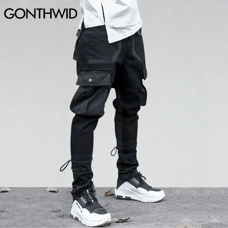 Брюки шаровары GONTHWID с карманами по бокам в стиле хип хоп|pocket harem pants|harem pants menfashion men