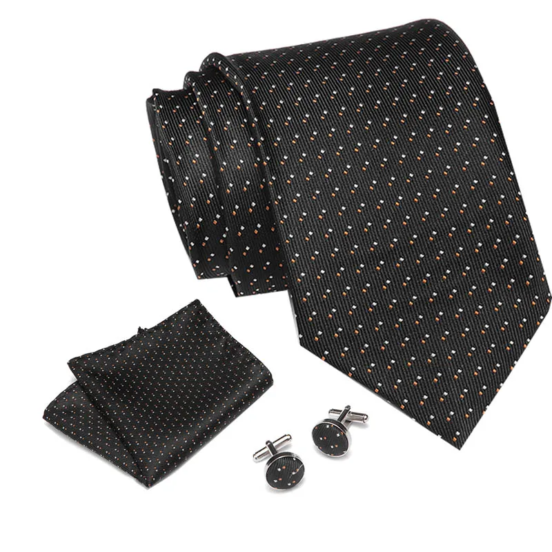 

New Fashion Men Classic Solid Plain Fine Square Cufflinks Tie Woven Skinny Silk Printed Suits Ties Necktie Men Tie Set