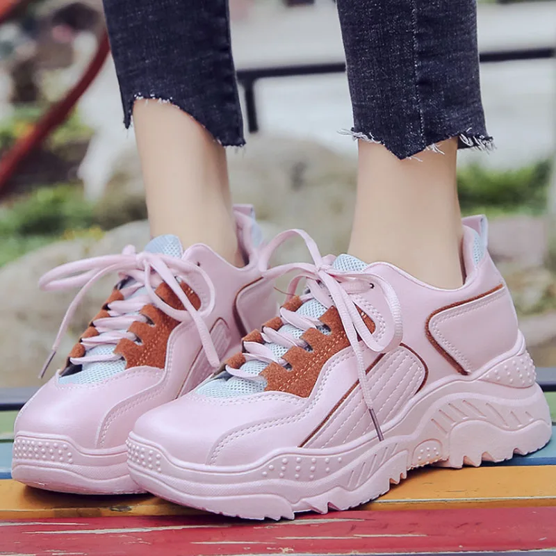 

YeddaMavis Women Shoes 5CM Platform Sneakers Women Sneakers Pink Daddy Shoes Spring New Korean Wild Womens Shoes Woman Trainers