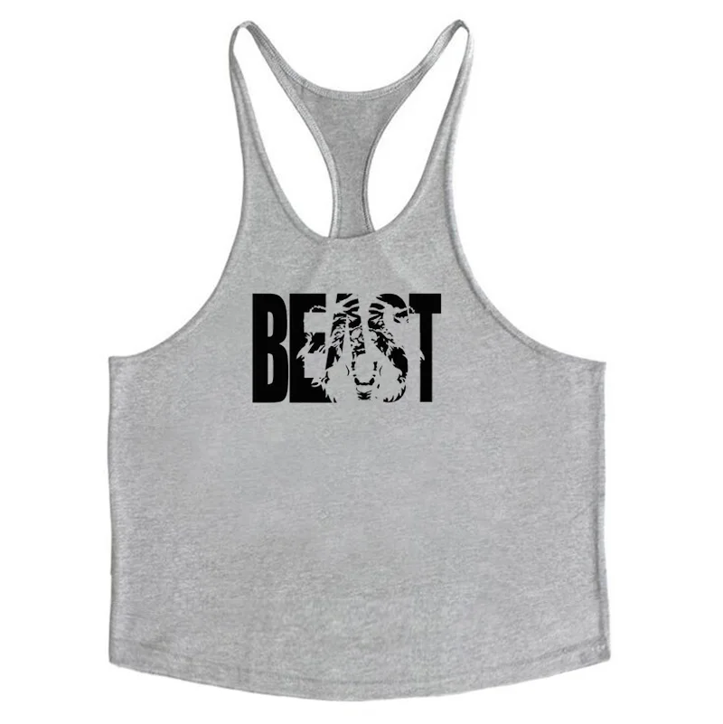 Тренажеры торговой марки muscleguys майки мужские майки рубашки оборудование для бодибилдинга фитнес Стрингер танктоп одежда для мышц - Цвет: gray Beast