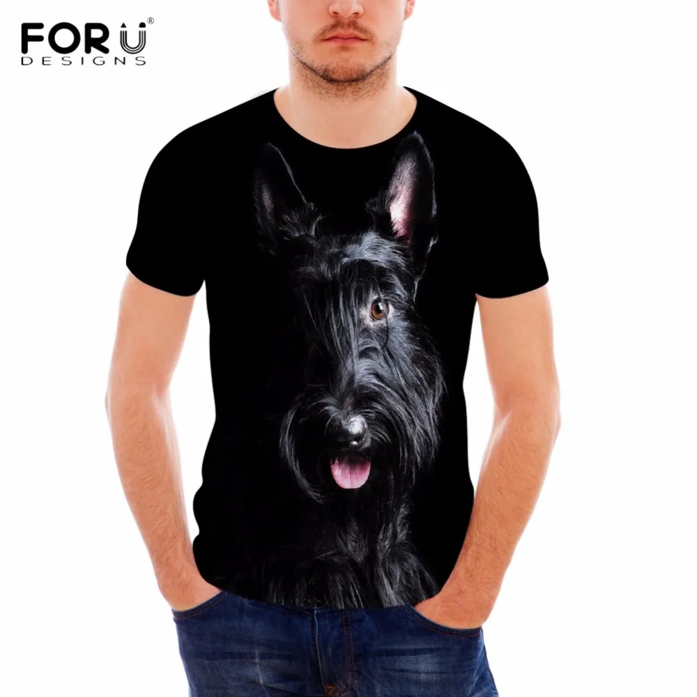 FORUDESIGNS Streatwear Men Summer T Shirt Cute Puppies Scottish Terrier