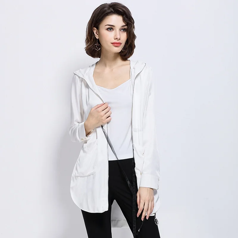 Veste Manteau Green Tranchée Motif Ammoniac Cuivre Capuchon Mode Casual Femmes Manteaux white De Dark À Printemps Pissenlit La Soie Zipper Impression Longue wRtAqS