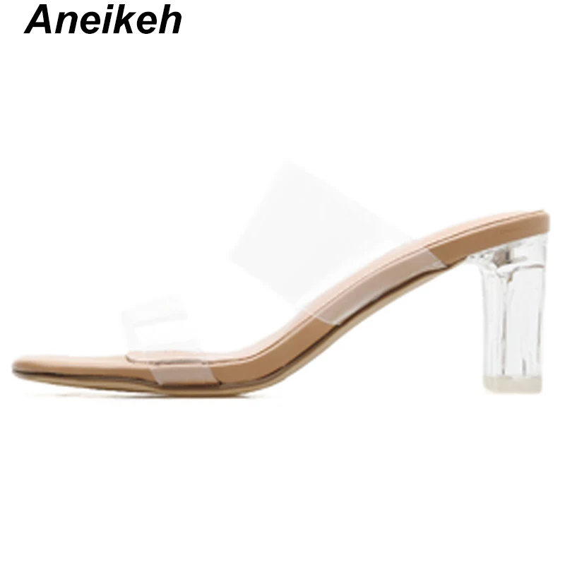 Aneikeh 2019 летние лаконичные полиуретановые Тапочки женские прозрачные квадратные