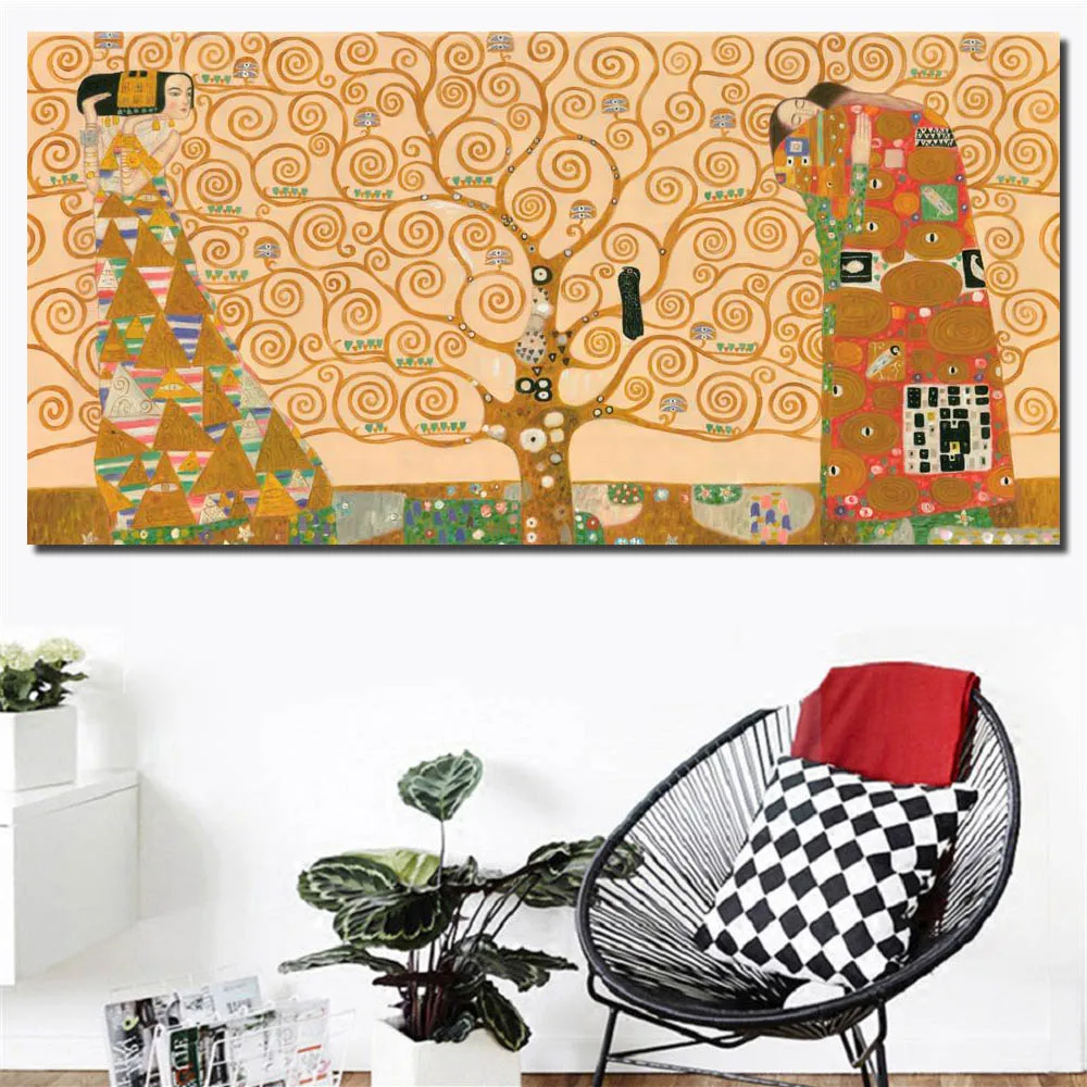 

Large Picture Hand Painted Gustav Klimt Oil Painting The Tree Of Life Abstract Figure Painting Wall Art Picture for Living Room