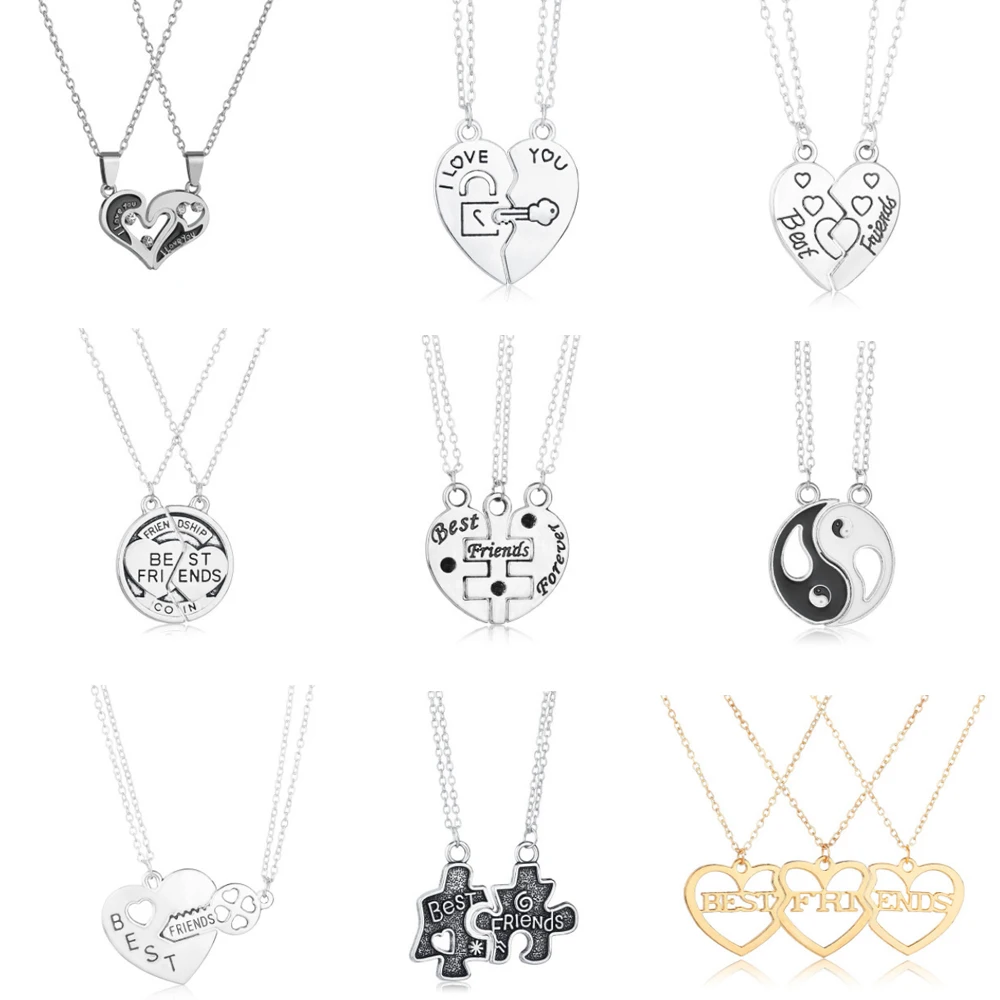 

Charm Carved Heart Best Friends Pendants Necklaces for Women Girls BFF Silver Color Ying Yang Round Drop Necklaces Jewelry Gift