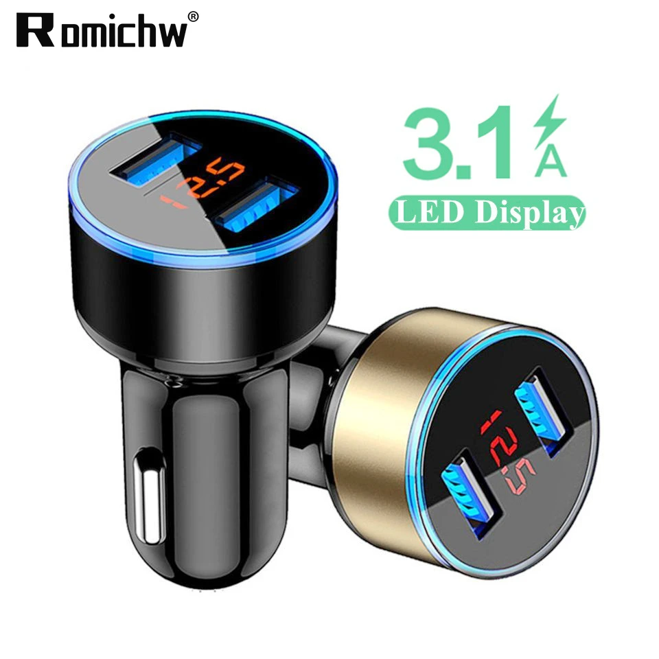 Romichw LED Display 3.1A Fast Charger USB Car Charger For iPhone 6 6S 7 8 Plus X Mobile Phone Car Charger For Samsung S8 S9 S10