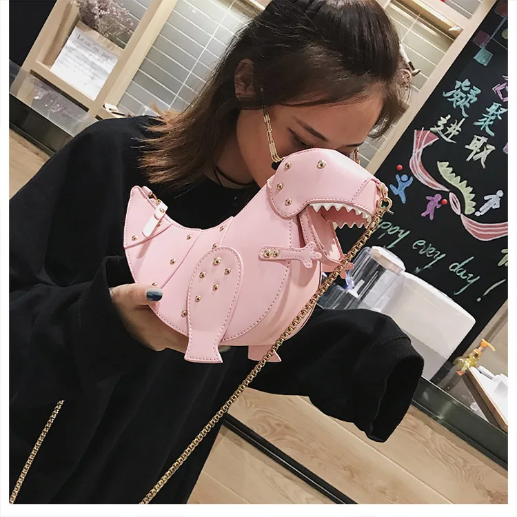 INS модная сумка-мессенджер на плечо с заклепками в виде динозавра милая розовая сумка для девочек маленькие дорожные сумки ручной работы сумки через плечо