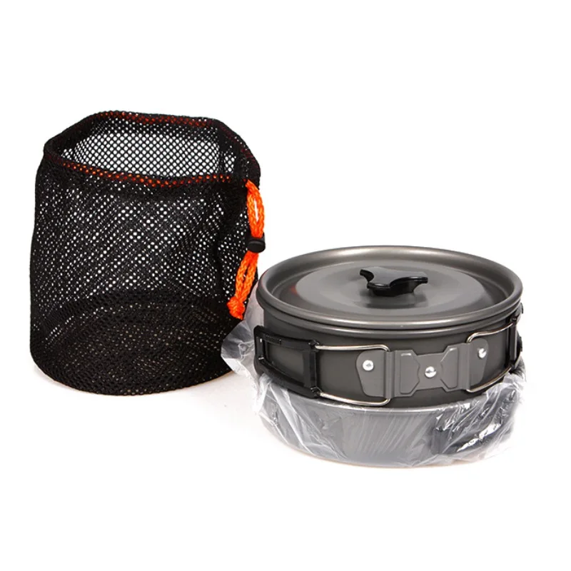 Al aire libre Camping Cooking Set 2-3 personas Portable tetera cafetera hervidor ollas y sartenes al aire libre Tablewares