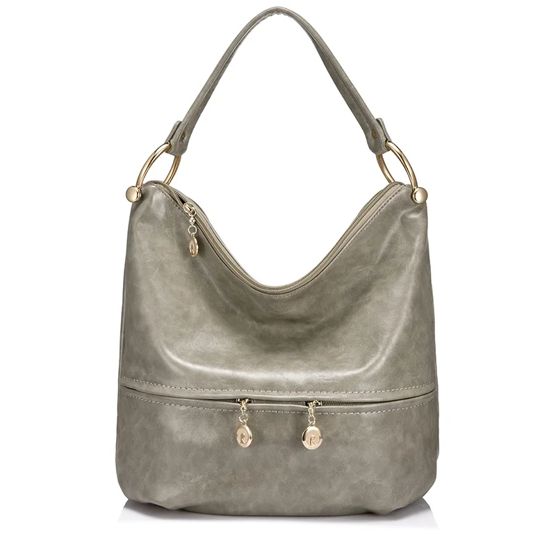 REALER женская сумка на ремне из искусственной кожи, большая сумка хобо с короткими ручками для женщин, роскошная сумка дизайнерская с молнией для женщин, дамские сумки мешок - Цвет: Gray