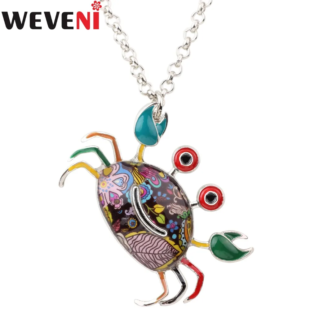 

WEVENI Metal Enamel Happy Crab Necklace Pendant Chain Collar Cute Ocean Animal Jewelry For Women Girls Teen Gift Aquarium Bijoux