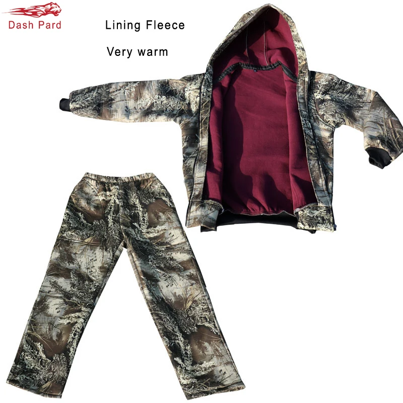 

Winter Thicken lining Fleece Bionic Camouflage Hunting Outdoor Tactical Hiking Clothing Ghillie Suit Jacket Pants