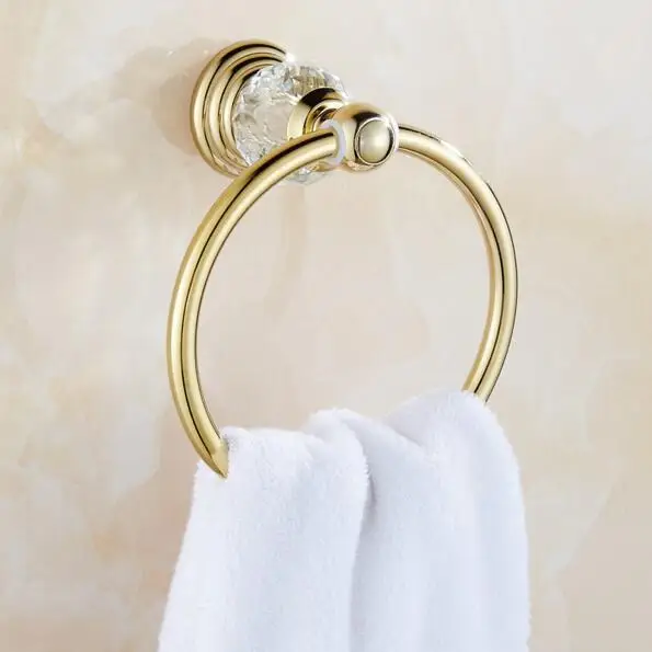 Golden Polished Brass & Crystal Bathroom accessories Bath Hardware Set Towel Rack Towel Bar Paper Holder Soap Dish JM2221