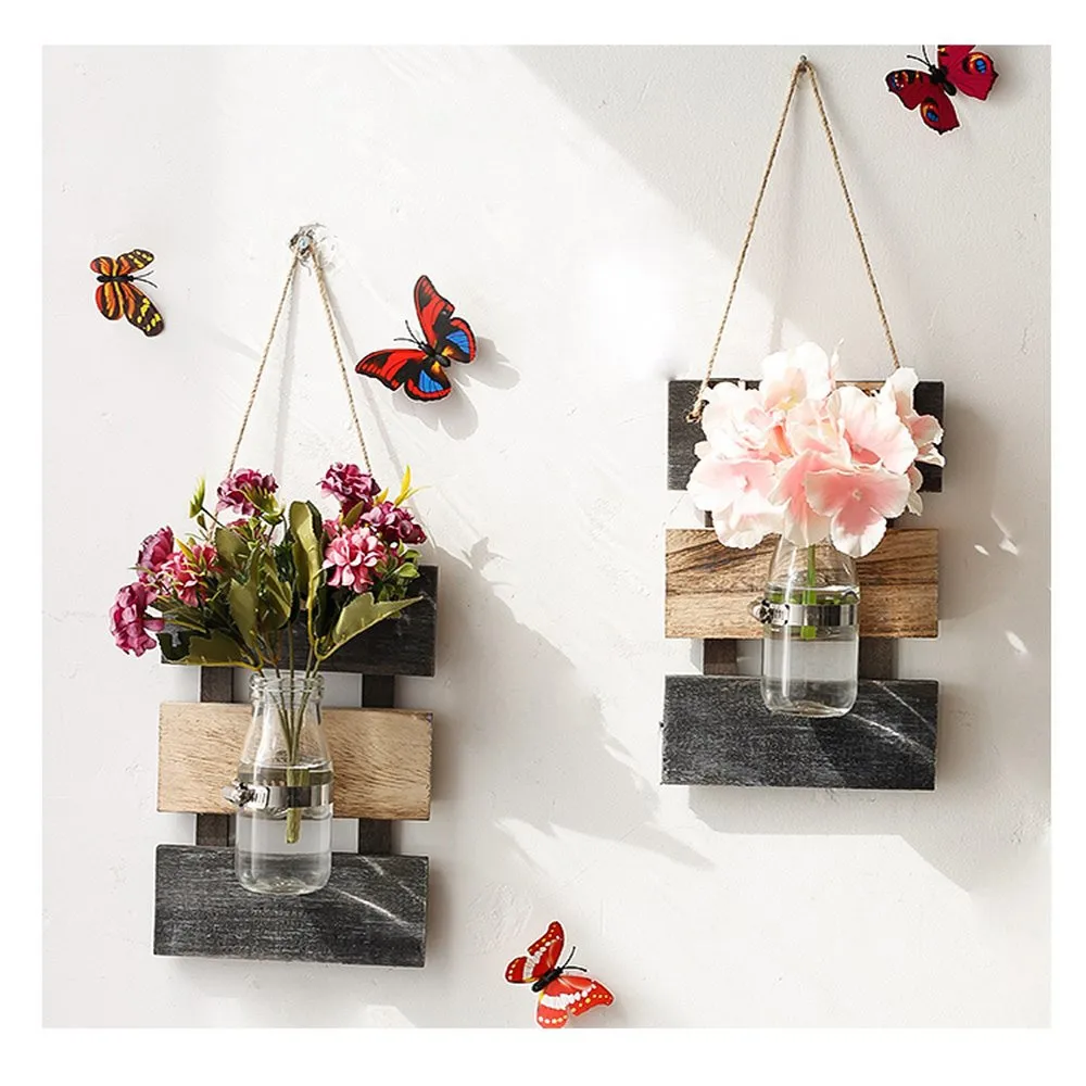 

Creative Plant Glass Vase Pastoral Wall Hanging Wooden Flower Arrangement Light Decoration Living Dining Room Glass Vase Wood