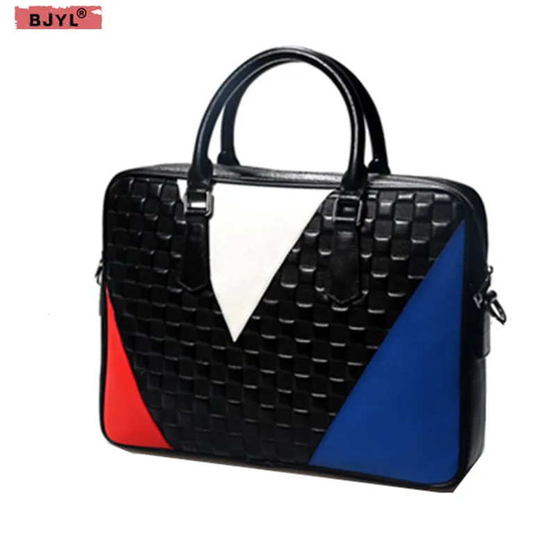 

BJYL Genuine leather Men handbags business male 14 inch Laptop briefcases computer shoulder messenger bag travel crossbody bags
