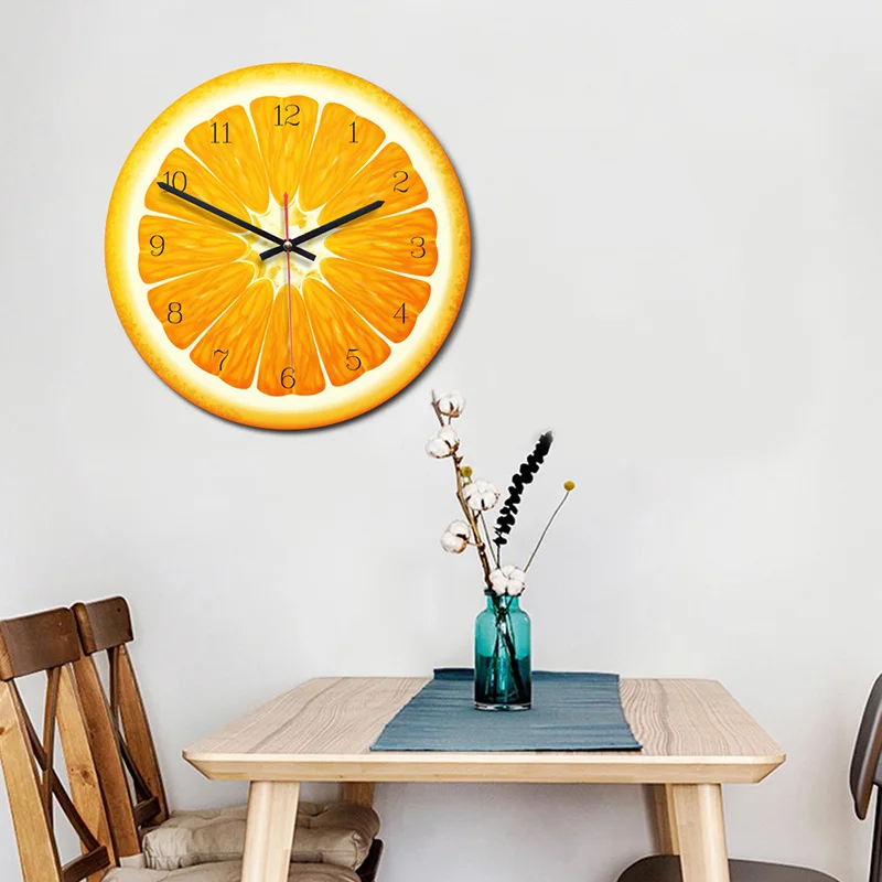Cute Circular Silent Wall Clocks Acrylic Fruit Style Needle Clock