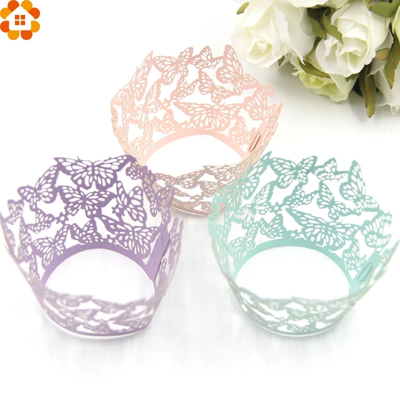 

12PCS Lovely Butterfly Little Vine Lace Laser Cut Cupcake Paper Wrapper Liner Baking Cup Home/Wedding/Birthday Party Decoration