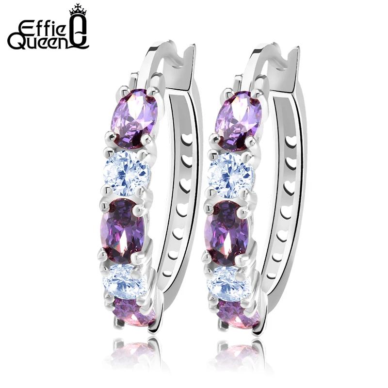 

Effie Queen Hollow Women Big Hoop Earrings Vintage Luxury Purple&Clear Zircon Brilliant Design Earring For Wedding bijoux DE145