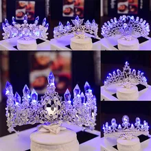 Tiaras de coroa de noiva, tiara com strass para casamento, decoração de festa de aniversário, princesa led